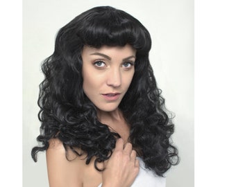 Long Curly Brown Black Synthetic Realistic Heat Resistant Wig Etsy