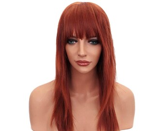 red hair wigs with bangs