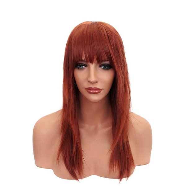 Long Copper Red Layered Synthetic Wig With Bangs