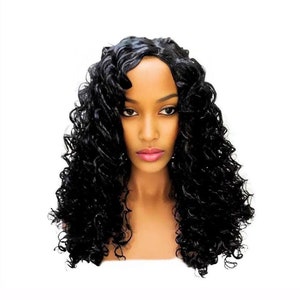 Black Synthetic Wavy Curly Curl  Wig with skin top,  Wet Natural Look Realistic Black Wig, Beauty Luxury Wigs for Everyday Hair Accessories