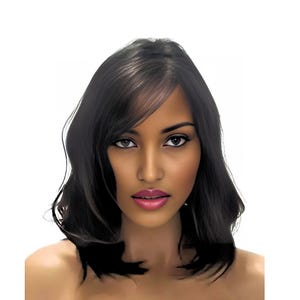 Curly Brown Black Side Swept Bangs Synthetic Bob Wig, Everyday Womens Wigs Natural Naughty Look Medium Size Dark Color Wig