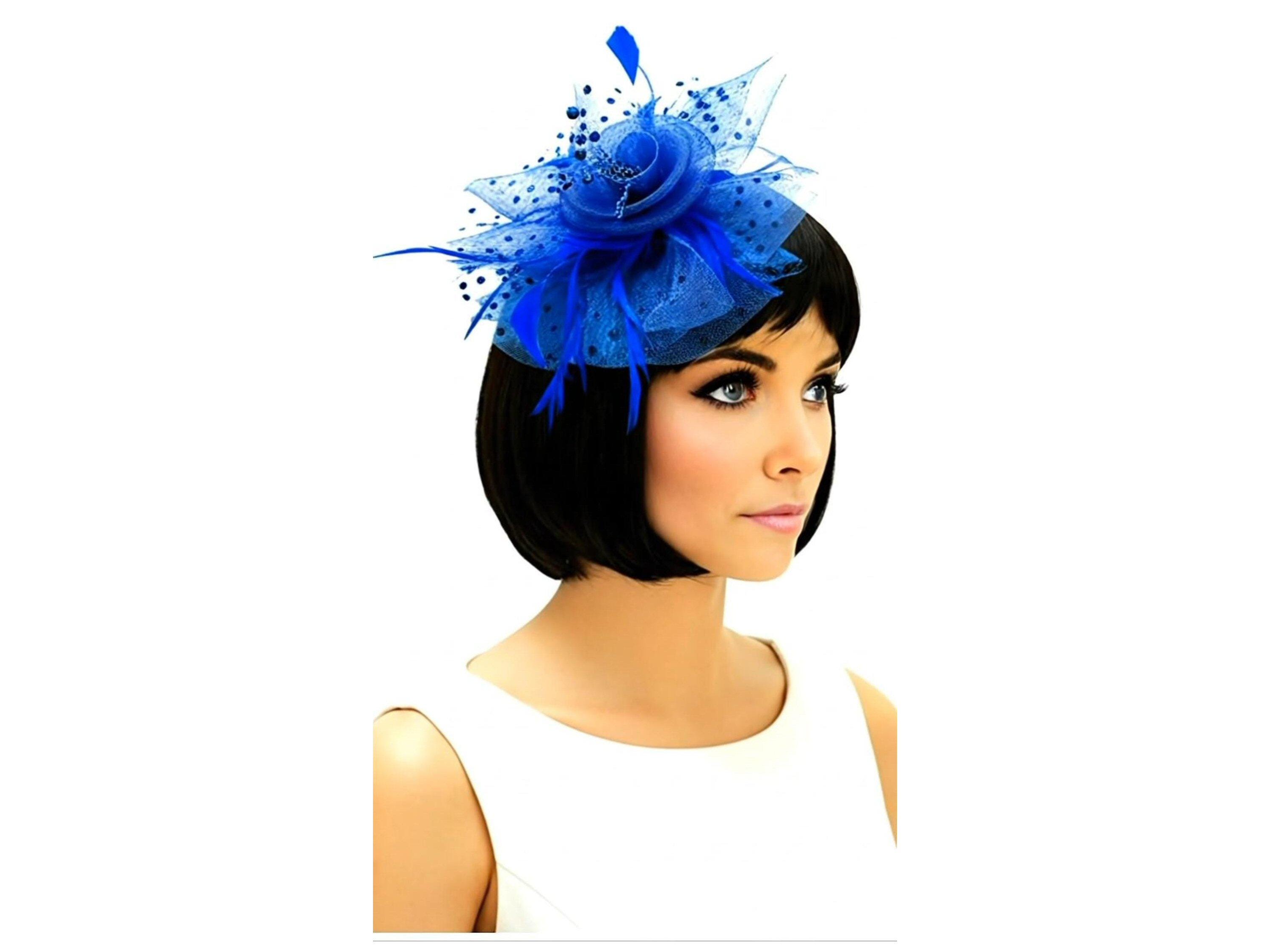 Fascinators Women Kentucky Derby Hats Tea Party Hat for Cocktail  Headband Blue Kentucky Derby fancy navy white fascinator hat for women  main image 3
