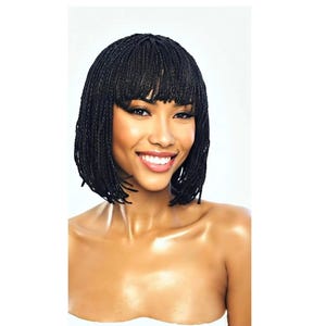 Black Braided Wig: Curly Bob, Synthetic Twists (22 inch)