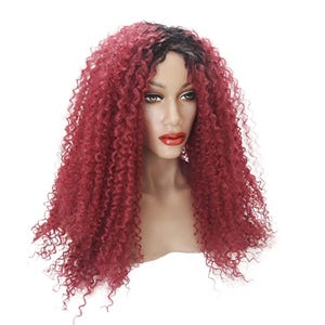 Extra Curly Afro Style Auburn/Black Synthetic Wig Realistic Heat Resistant Ombre