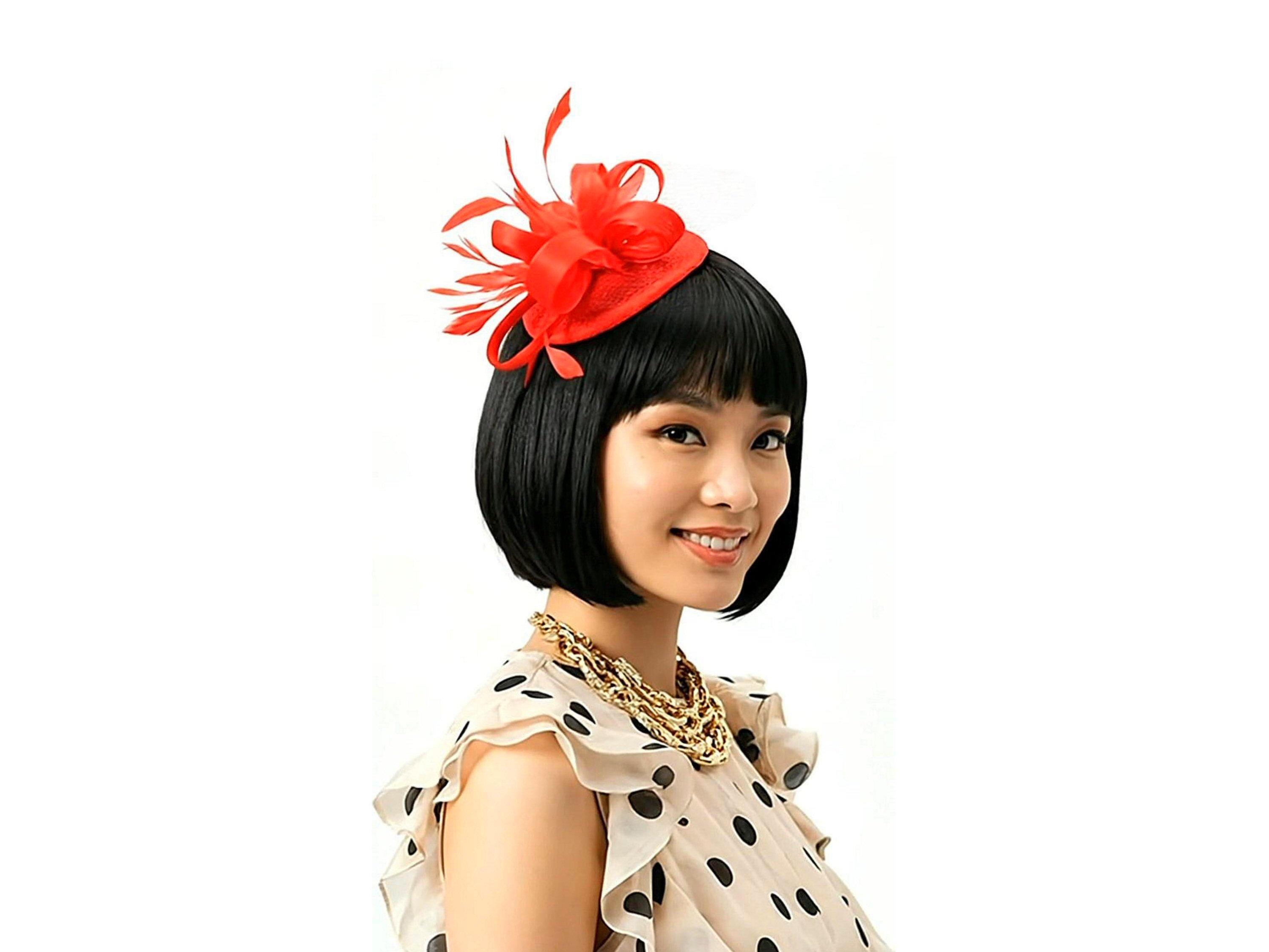 Custom Derby Red Floral Fascinator with Black Bow Red w Black Wide Brim Kentucky Derby Hat, Church Hat  main image 3