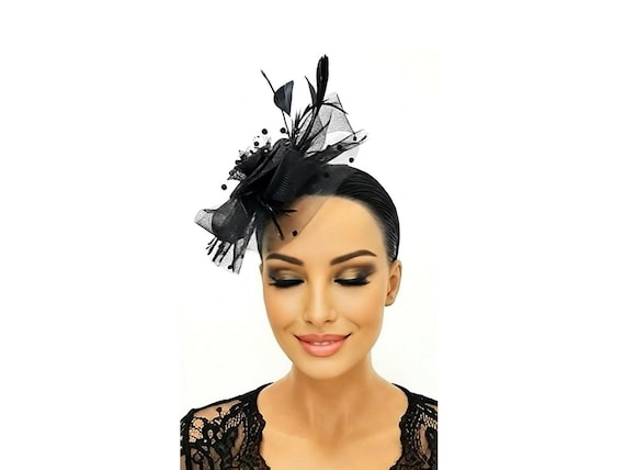 Black Feather Fascinator Hat - Tea Party, Wedding, Cocktail 
