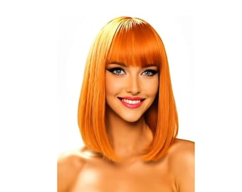 12-inch Copper Orange Bob Wig With Full Fringe | Straight  display picture 1