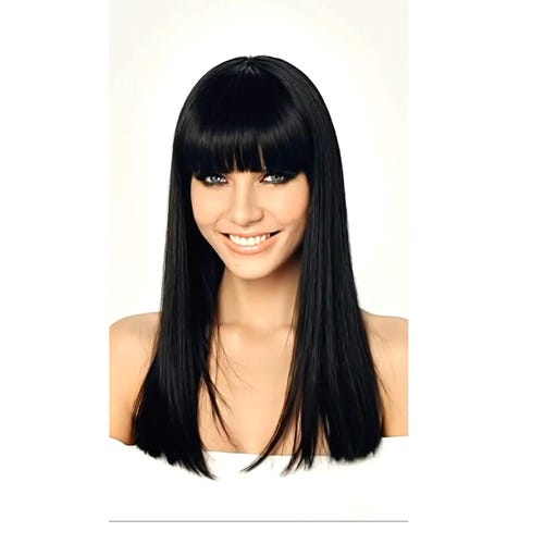 Long Straight Black Brown Wig With Bangs, Heat Resistant  display picture 3