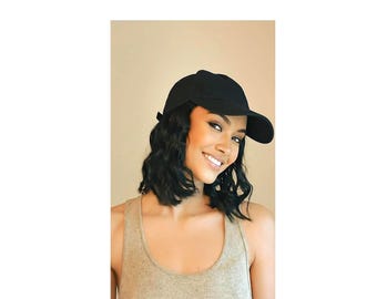 Wavy Human Hair Blend Attached to Baseball Cap, Size: Small  display picture 2