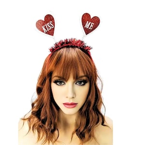 Valentine&#39;s Heart Kiss Me  Women Headband - Sparkling Hearts  Hairband with Tinsel for Women and Teens