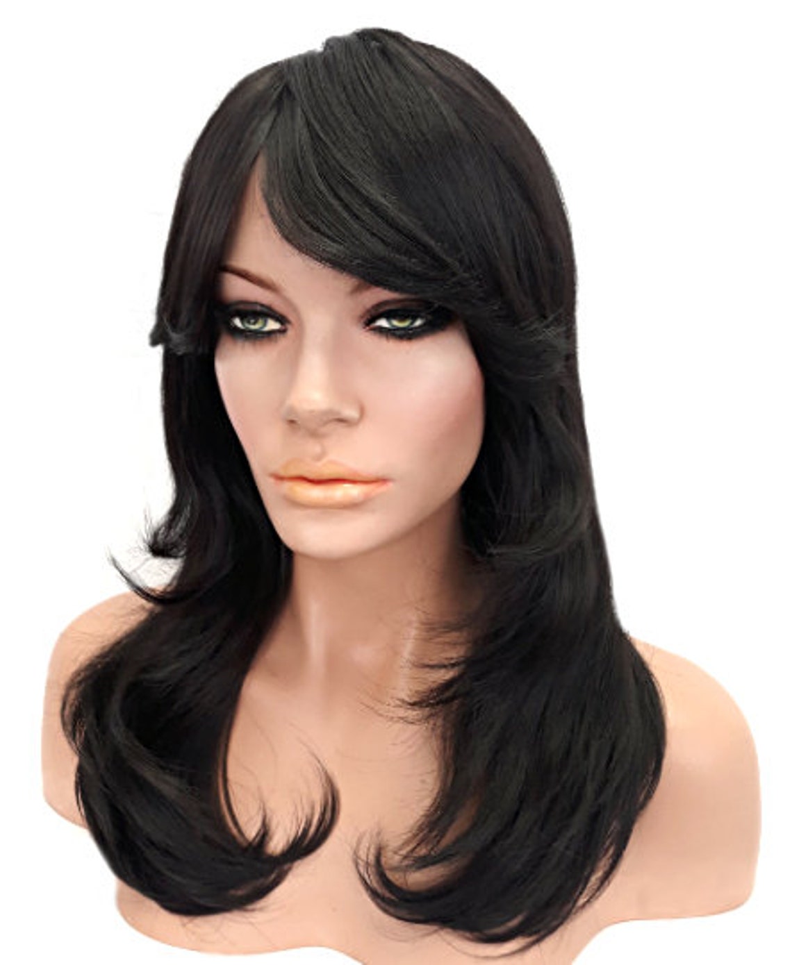 Long Black Brown Wavy Layered Synthetic Wig Brown Wig With Etsy