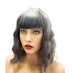 Realistic Dark Grey Synthetic Wavy Curly Bob Wig, Wedding Wigs for Women, Unique Curly Hairpiece Wig Natural Realistic Everyday Look