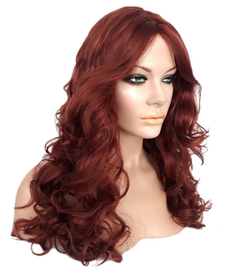 Long Extra Curly Copper Red Layered Synthetic Wig Etsy