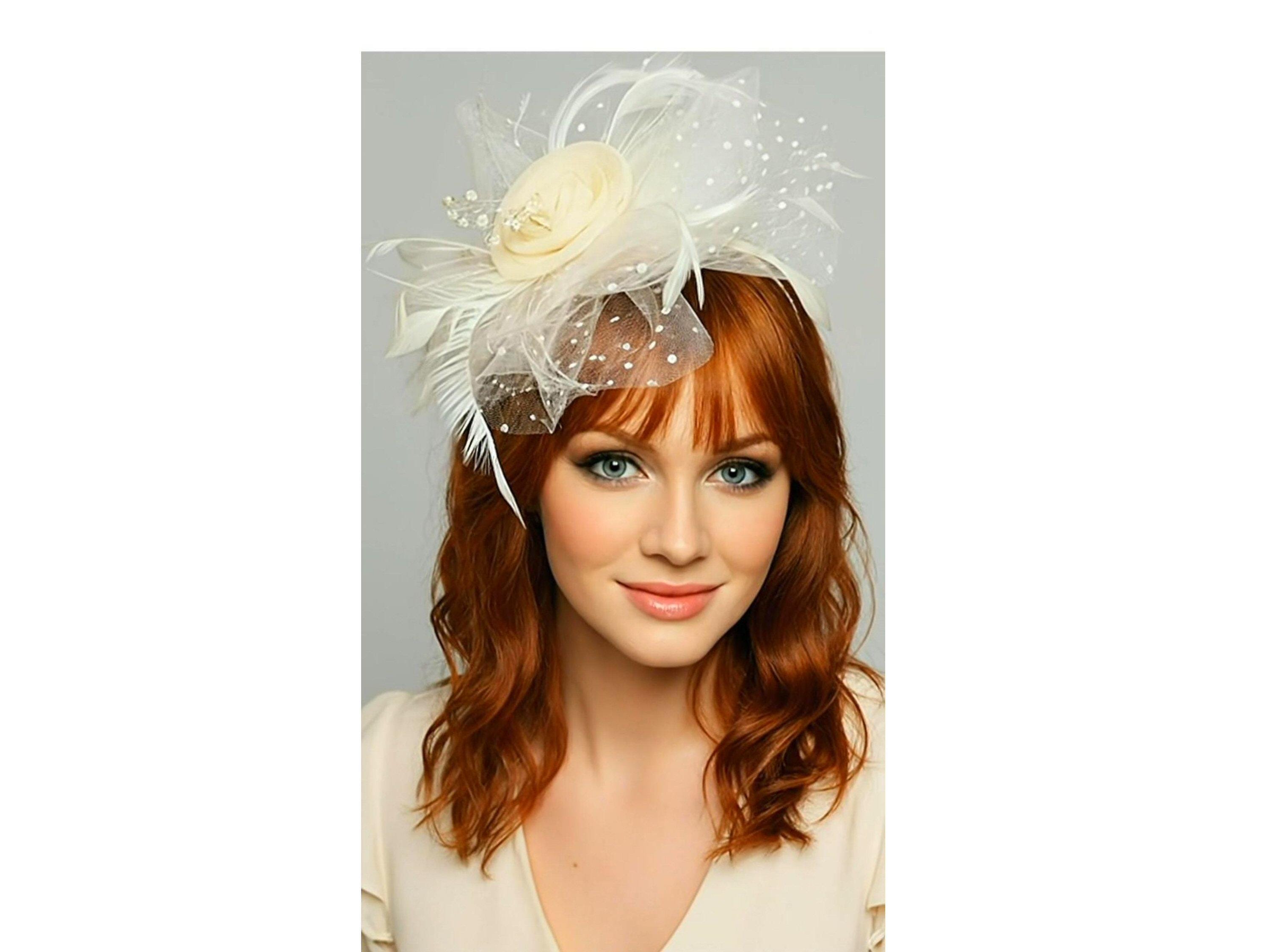 Off White Feather Fascinator: Kentucky Derby Tea Party  display picture 2