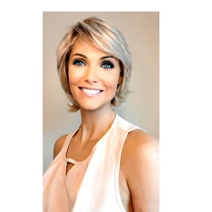 Short Ombre Wig: Red and Blonde Heat Resistant Synthetic Wig with Bangs