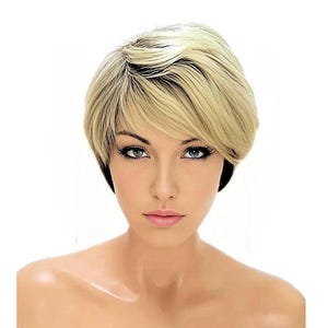 Short Ombre Red and Blonde Mix Synthetic Heat Resistant Wig with Bangs and Highlights