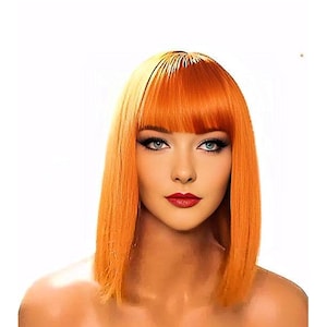 Orange Curly Bob Wig  skin top, Short Natural Look Realistic Black Wig, Beauty Luxury Wigs for Everyday Hair Accessories