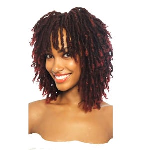 Ombre Short Dreadlock Wig, Curly Twist, Black Brown Burgundy