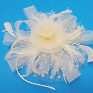 Fascinators Hat for Women Tea Party Headband Kentucky Derby Wedding Flower Cocktail Mesh Feathers Hair Clip Beige image 4