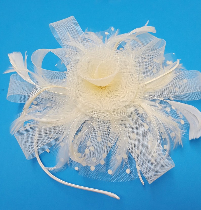 Fascinators Hat for Women Tea Party Headband Kentucky Derby Wedding Flower Cocktail Mesh Feathers Hair Clip Beige image 4