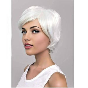 Short White Grey  Pixie Heat Resistant Synthetic Wig with Bangs
