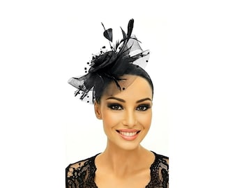 Bridesmaids Feathers Headband Fascinator Black, Lady Tea  display picture 1