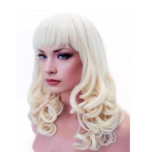 Heat Resistant Pin Up Wig Full Blonde, Synthetic Wigs For Women, Platinum Curls Wig Long, Stylish Modern Luxury Pinup Wig