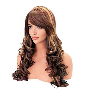 Extra Long Curly Brown and Blonde Wig