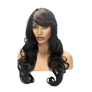 Curly Brown Black Synthetic Realistic Wigs for Women, Luxury Quality Premium Heat Resistant Beauty Salon Extra Long Wig Wavy Curls
