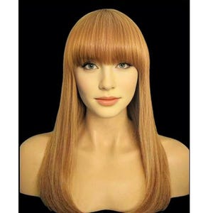 Long Red and Blonde Synthetic Wig with Bangs and Natural Looking Highlights
