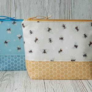 Bee Cosmetic Bag Dark Grey and White Cotton Bee Print Makeup -  UK