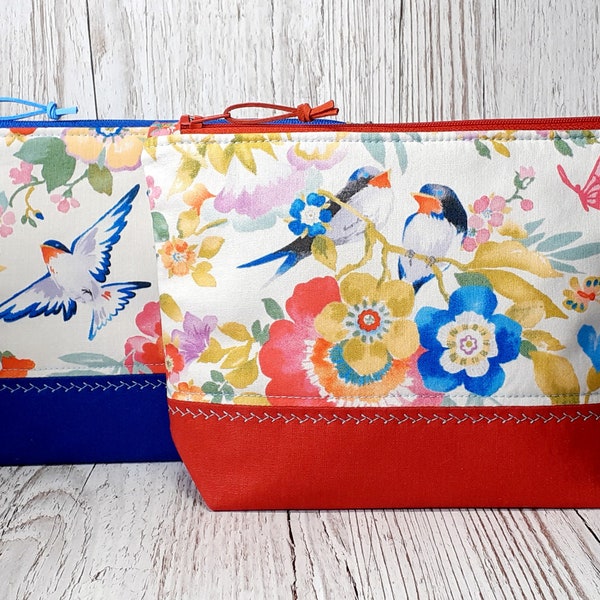 Summer Swallows zipper pouch, make up bag, storage pouch, gift for her, gift for bird lovers, bird bag, Mother's Day gift