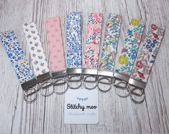 Liberty of London Floral Keychain Fob: Handmade Quilted Fabric
