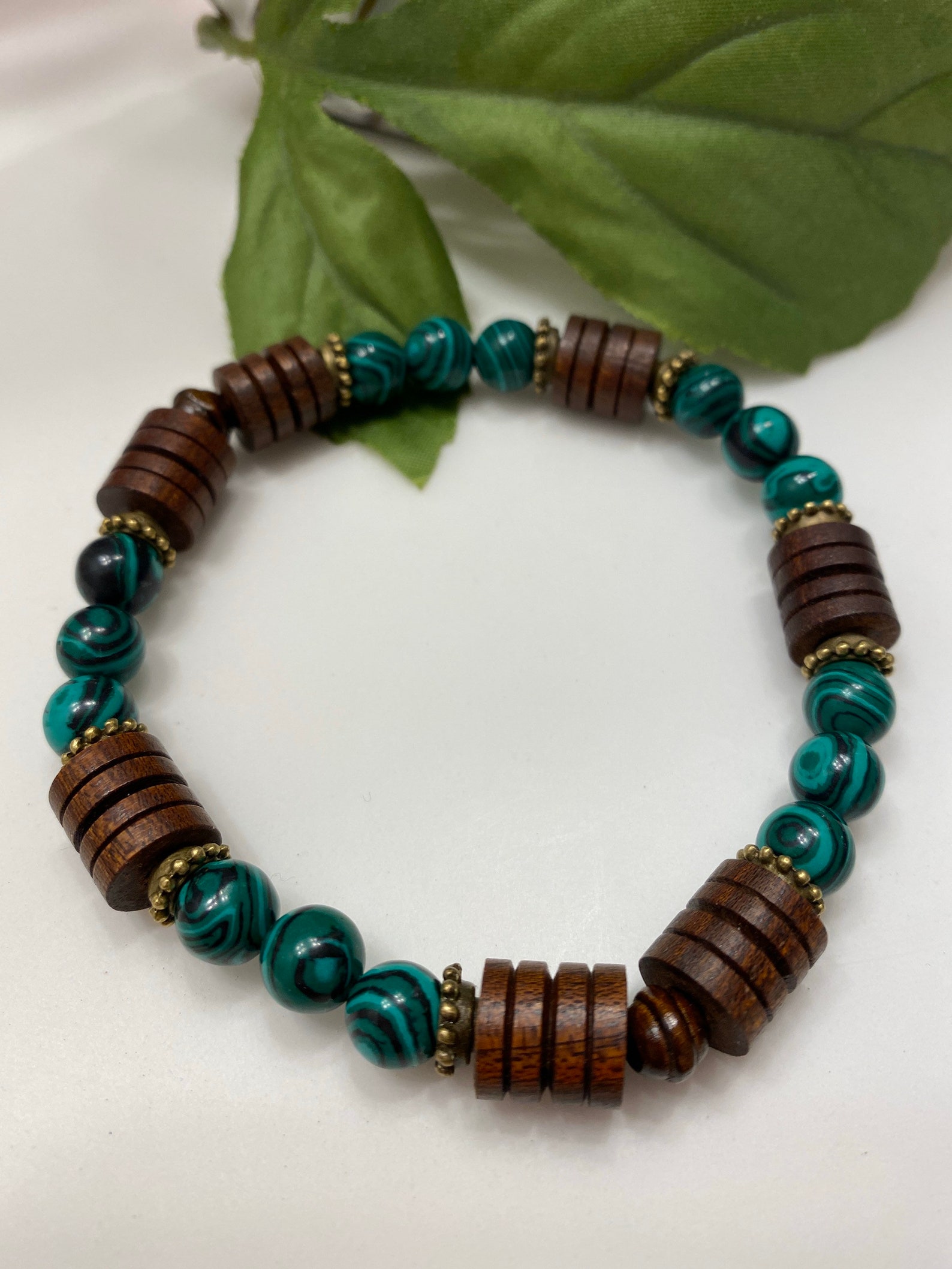 Mens Genuine Malachite Stretch Bracelet Etsy