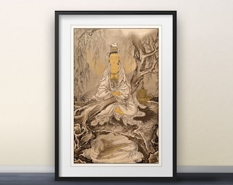 White-Robed Kannon by Kawanabe Kyōsai - Japanese Print Japanese Art Wall Art Poster Gift