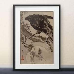 Crow and the Moon by Kawanabe Kyōsai - Japanese Print Japanese Art Wall Art Poster Gift
