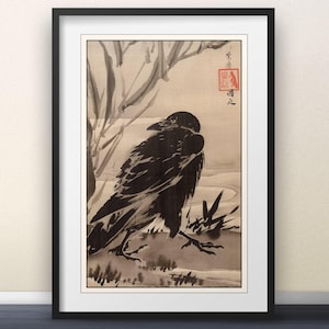 Crow and Reeds by a Stream by Kawanabe Kyōsai - Japanese Print Japanese Art Wall Art Poster Gift
