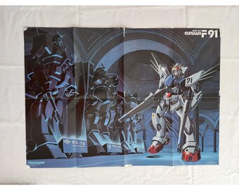 Vintage 1991 Mobile Suit Gundam F91 B2 Poster – Newtype Magazine Anime Print