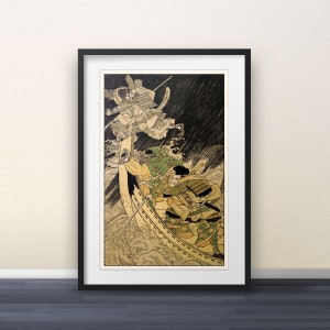 Minamoto Yoshitsune and His Retainer par Kuwagata Keisai - Japanese Print Japanese Art Wall Art Poster Gift