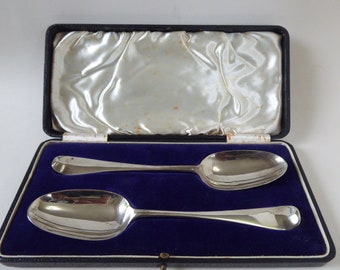 1766 George 3rd English Sterling Silver Serving Spoons Pair boxed