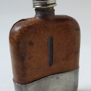 small Silver plate and glass/leather Hip Flask with cup