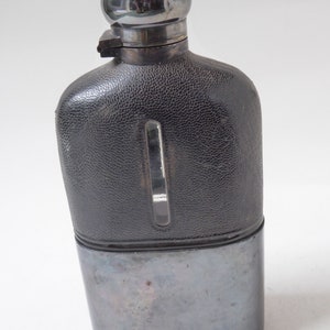 Silver plate and glass/leather Hip Flask with cup - TL initials