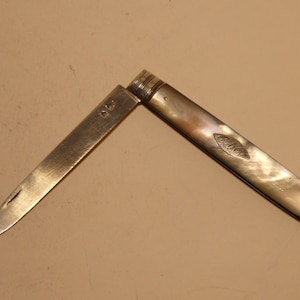 MH initialled British Silver bladed and Mother of pearl Fruit Knife
