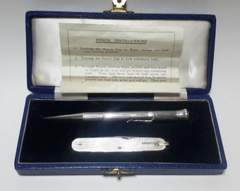 1953/1967 Penknife & Pencil by William Manton and Sampson Mordan (founder of Yard O Led) made of Sterling Silver and Box