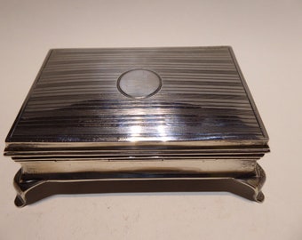 1935 Vintage Art Deco English Sterling Silver jewellery hinged box
