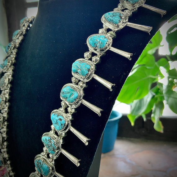Navajo Sterling Silver Turquoise Squash Blossom - image 3