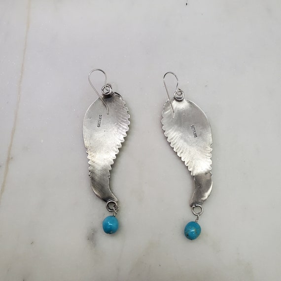 925 Sterling Navajo Handmade Feather Earrings wit… - image 3