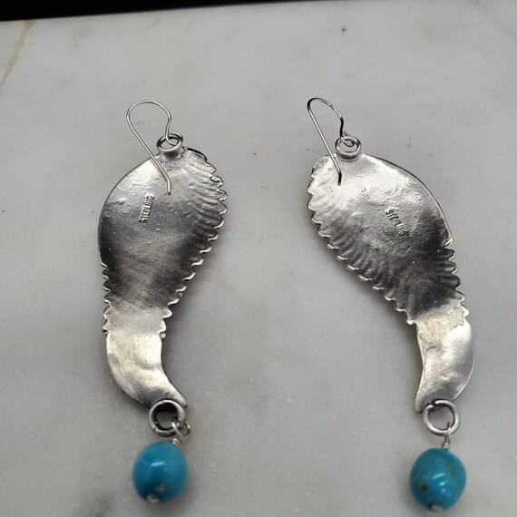 925 Sterling Navajo Handmade Feather Earrings wit… - image 4