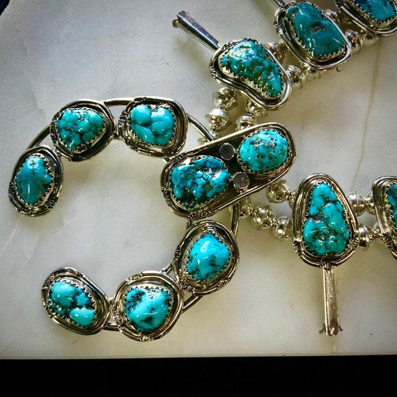 Navajo Sterling Silver Turquoise Squash Blossom - image 9