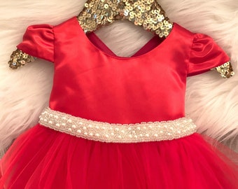 Baby Girl Christmas Dress - Baby Holiday Dress - Red Flower Girl Dress - First Birthday Dress - Baby Girl Formal Dress - Red Tutu dress